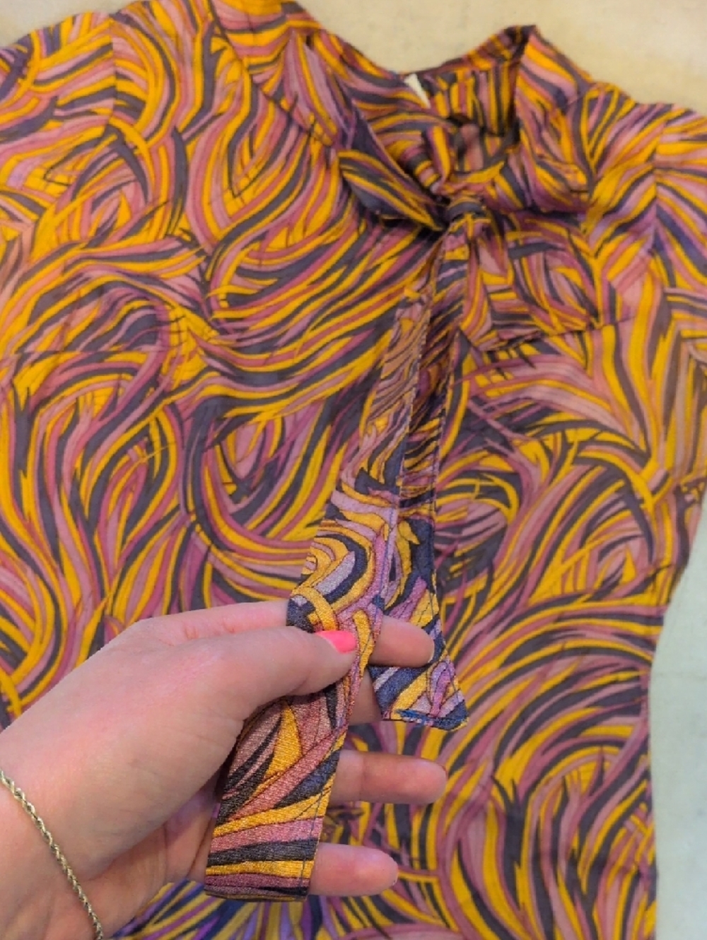 Beeline Brand Vintage 60's Swirl Print Midi Dress in Pink, Yellow, Purple - Picture 7 of 10